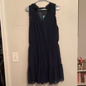 Maurices Sleeveless Midnight Blue Ruffle Vneck Dress with Inner Lining [Size: L]